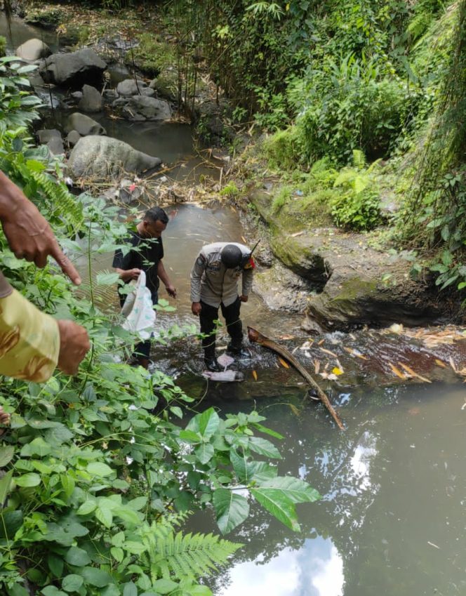 
 Anggota kepolisian menunjukkan orok bayi yang ditemukan oleh warga dusun pesanggrahan desa pesanggrahan kecamatan montong gading jumat (22/02 sekitar pukul 11.00 Wita