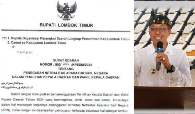 
 Foto : PJ Bupati Lombok Timur H.M Juaini Taofik mengeluarkan SE Netralitasi ASN.