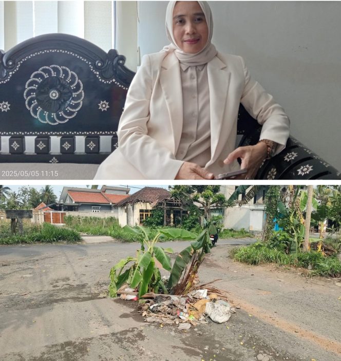 
 Foto : Wakil Ketua DPRD Lombok Timur ( Nurhasanah) dan kondisi salah satu jalan yang butuh perbaikan