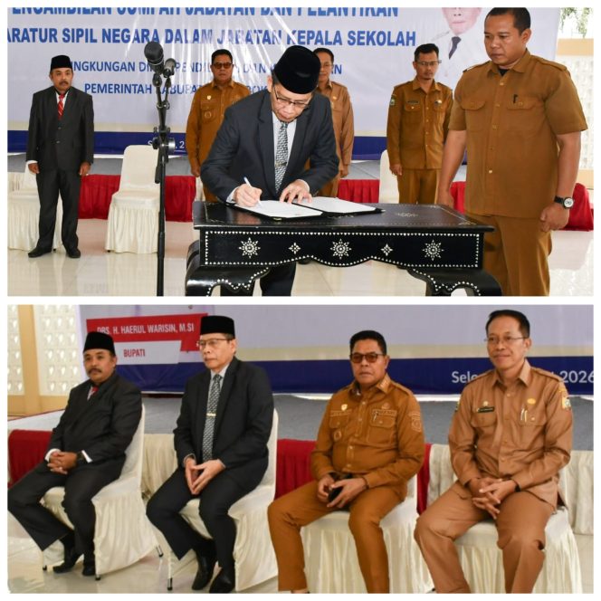 
 Foto : Bupati Lombok Timur H Haerul Warisin dan Wakil Bupati Lombok Timur H Edwin Hadiwijaya, Sekretaris daerah kompak menghadiri pelantikan kepala sekolah yang di gelar di pendopo 1 pada hari senin (02/03)