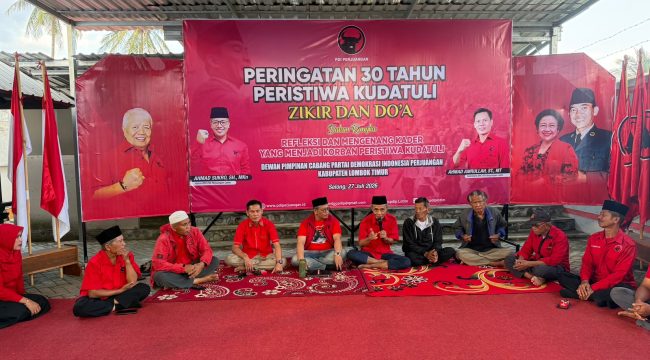Foto : Dewan Pimpinan Cabang (DPC) PDI Perjuangan Kabupaten Lombok Timur menggelar peringatan 30 tahun Peristiwa Kudatuli dengan mengadakan zikir, doa bersama, dan refleksi perjuangan kader, Senin (27/7).